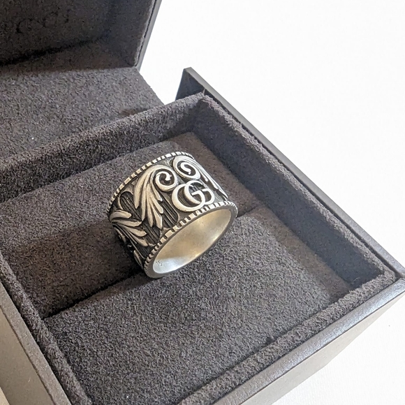 ✨️💎Authentic Gucci GG Leaf Motif 925 Silver Ring - Picture 8 of 13